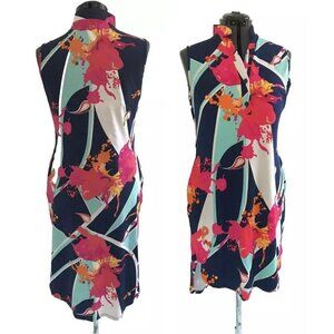 White Mark Navy Pink Aqua White Orange w/ High Low Hem, Splatter Design, Size L